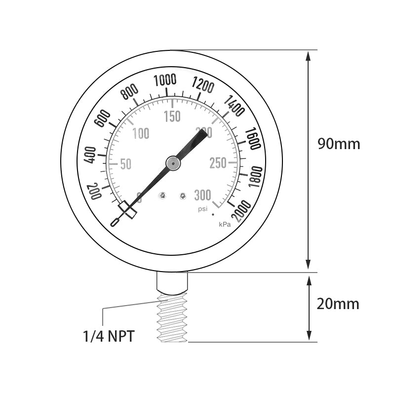 TS-Y91 Large 90mm Dial Oil Gas Pressure Gauge 0-300 PSI / 0-2000 KPA Range Dual Scale Water Pressure Gauge TS-Y91 Large 90mm Dial Oil Gas Pressure Gauge 0-300 PSI / 0-2000 KPA Range Dual Scale Water Pressure Gauge